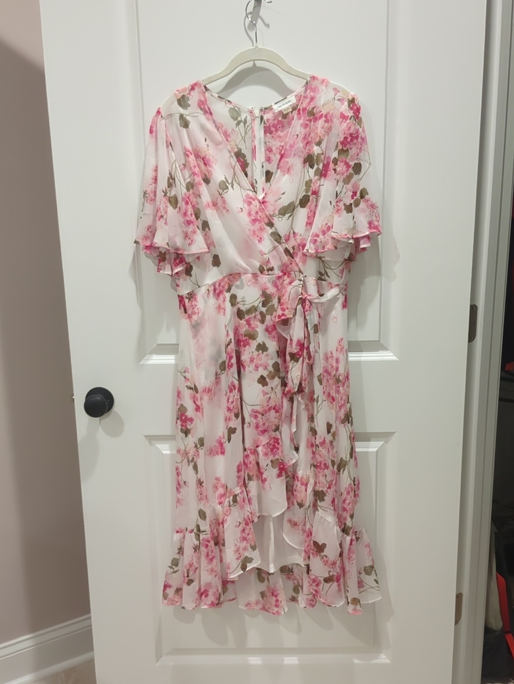 Calvin Klein Pink Floral Wrap Midi Dress